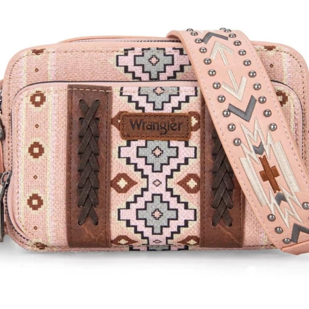 Wrangler Pink and Brown Crossbody Bag with Tribal Design